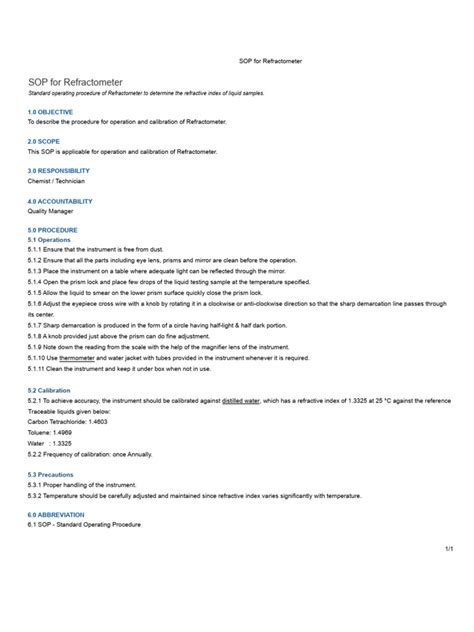 sop for refractometer pdf